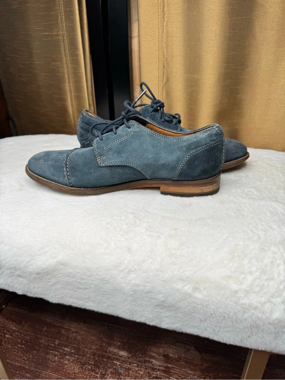 Clarks 1825 Plus Blue Suede Cap Toe Derby Oxfords Men display picture 2